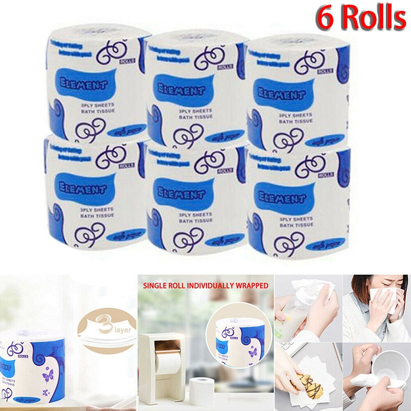 6 Rolls, Toilet Paper Tissue Cleaning Paper